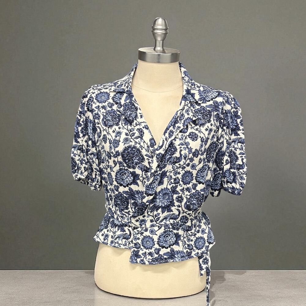& OTHER STORIES Floral Bird Print Wrap‎ Top Size 4 Cropped